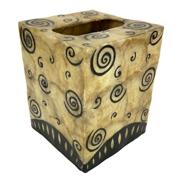 Expo Shell and Resin Tissue Box Cover Beige Black Swirls Boho Philippines - Picture 1 of 12